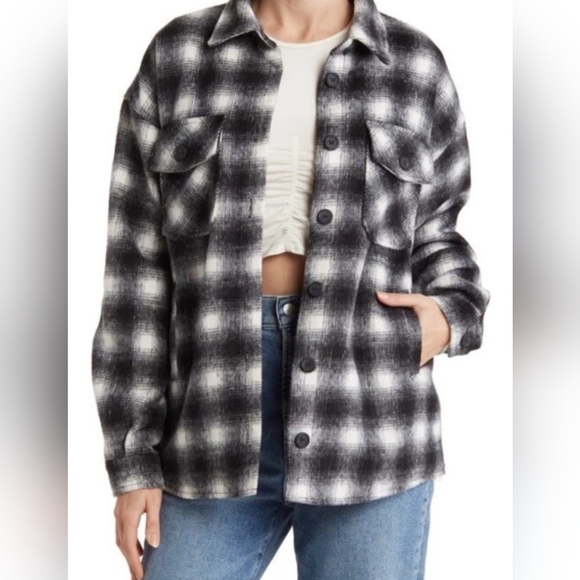 Thread & Supply Jackets & Blazers - Thread & Supply Plaid Shacket Flannel Shirt Jacket NEW Womens Medium Black White